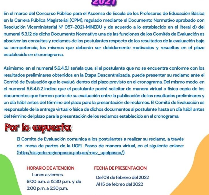 Comunicado -> Concurso de ascenso de escala magisterial 2021