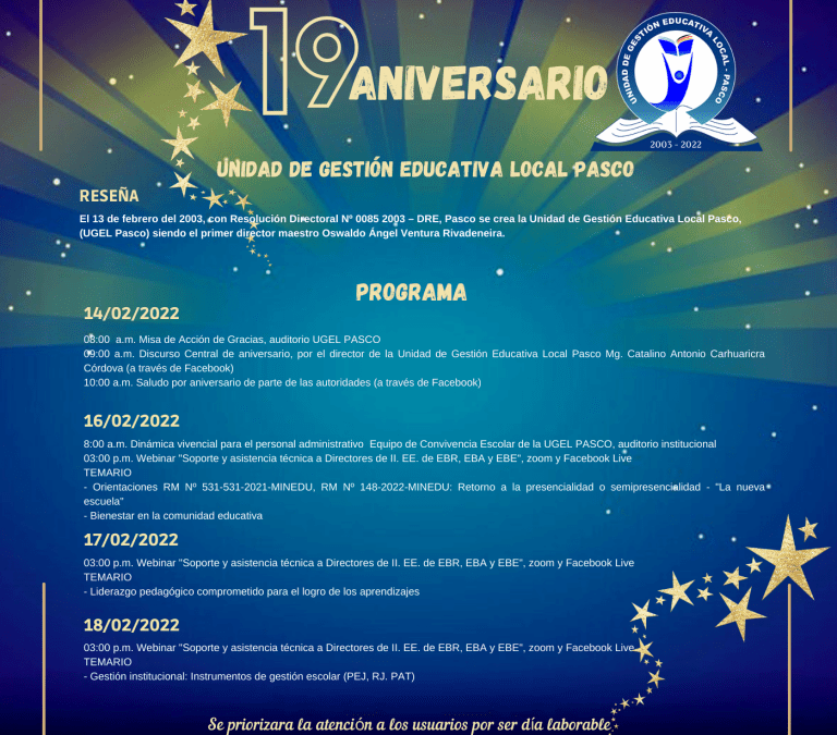 Feliz19ºAniversario UgelPasco ‍PROGRAMA POR ANIVERSARIO