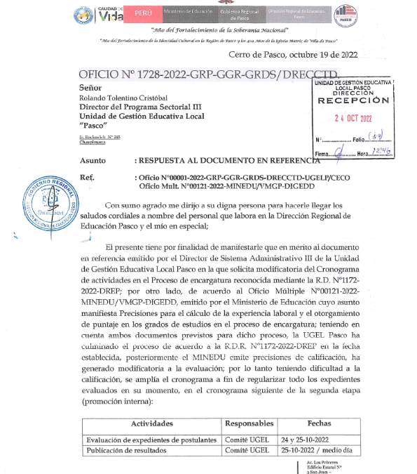 REPROGRAMACIÓN DE ACTIVIDADES EN EL PROCESO DE ENCARGATURA DOCENTE 2022