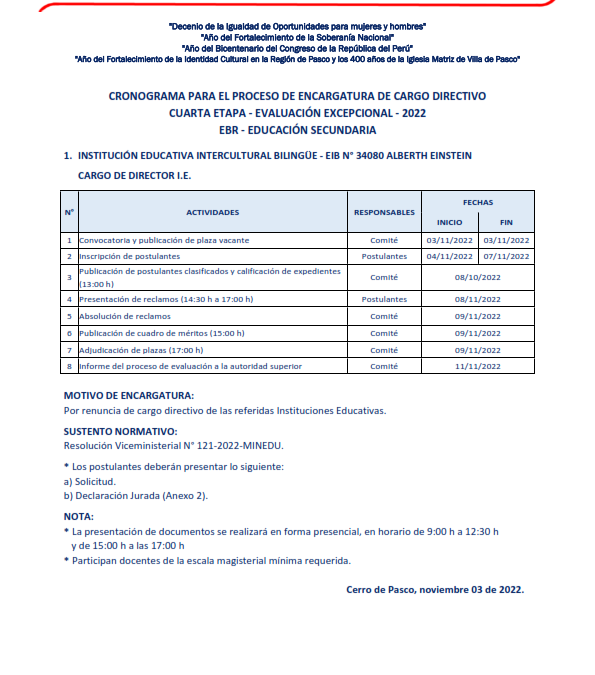 |#Cronograma| PROCESO DE ENCARGATURA DE CARGO DIRECTIVO