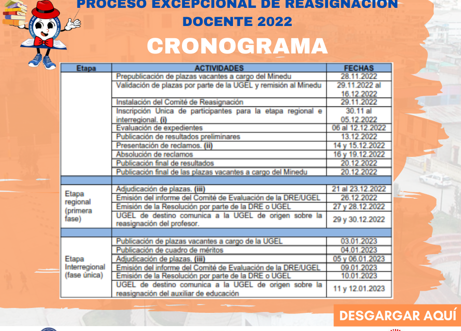 |#CRONOGRAMA|  ￼Proceso Excepcional de Reasignación 2022￼