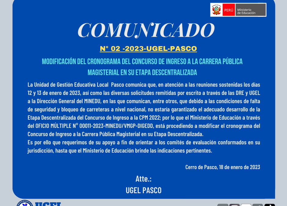 |#Comunicado N° 02 -2023-UGEL-PASCO|￼
