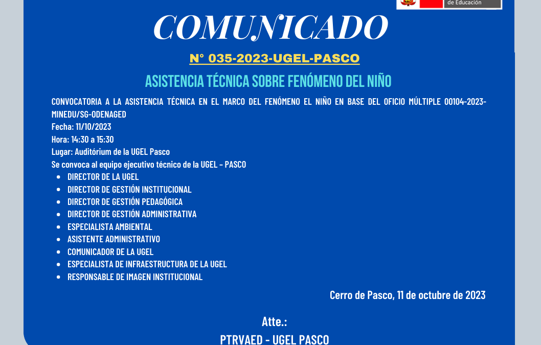 |#COMUNICADO 035-2023-UGEL-PASCO|:
