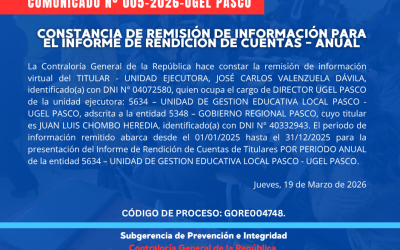 CONSTANCIA DE REMISIÓN DE INFORMACIÓN PARA EL INFORME DE RENDICION DE CUENTAS – ANUAL