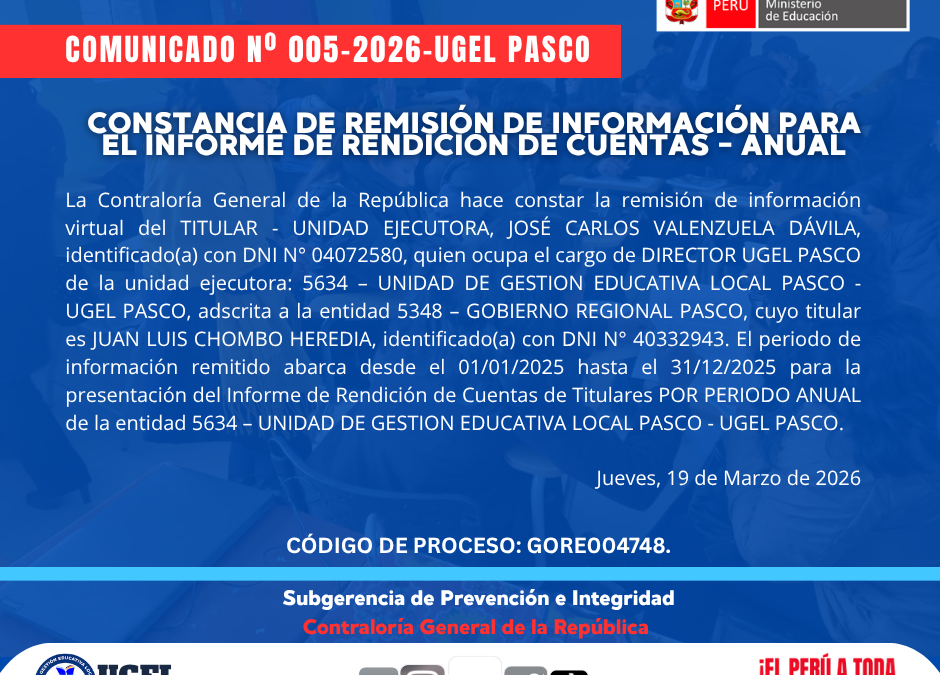 CONSTANCIA DE REMISIÓN DE INFORMACIÓN PARA EL INFORME DE RENDICION DE CUENTAS – ANUAL